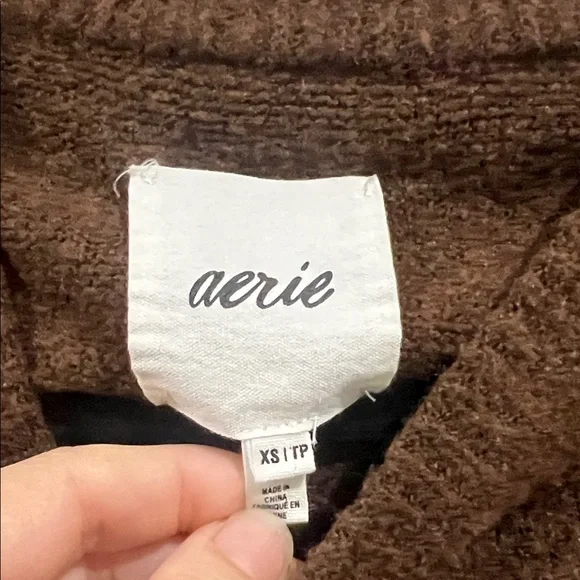 aerie oversized fuzzy chocolate Brown Crewneck Sweater size x-small - Picture 2 of 9